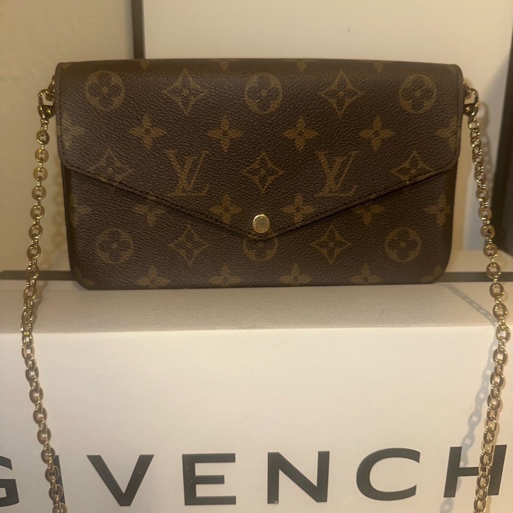 Louis Vuitton Brown Monogram Clutch with Gold Chain